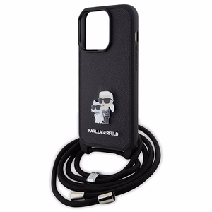 Karl Lagerfeld Crossbody Saffiano Metal Pin Karl & Choupette Suojakuori iPhone 15 Pro:lle - musta