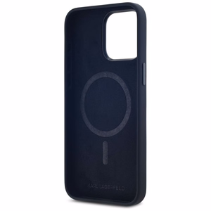 Karl Lagerfeld suojakuori iPhone 15 Pro:lle MagSafe-tuella KLHMP15LSCMKMPCK (Silicone Initial Metal Logo) - musta