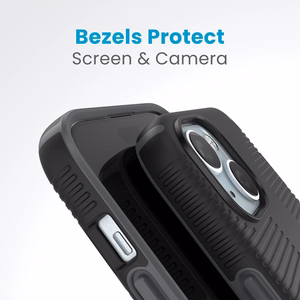 Speck Candyshell Grip MagSafe - Suojakuori iPhone 17e / 16e / 15 / 14 / 13 (musta / liuskekivi harmaa)