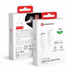 FORCELL F-ENERGY C901 USB-C - Lightning MFi -kaapeli PD 3A 30W 1 m valkoinen