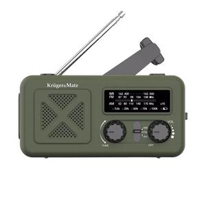 Kruger&Matz kannettava aurinkokäyttöinen SOS-hätäradio, 2000 mAh:n varavirtalähde, taskulamppu ja dynamo