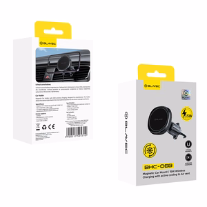 Blavec autoteline BHC-06B 15W magneettinen induktiolatauksella ja aktiivijäähdytyksellä tuuletusritilään (BHC06B-MAVIB) musta