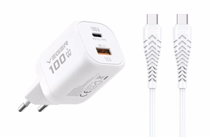 Puhelinlaturi VEGER USB A + Type C PD Super Charge PPS 100W + datakaapeli Type C C 240W TR150 valkoinen