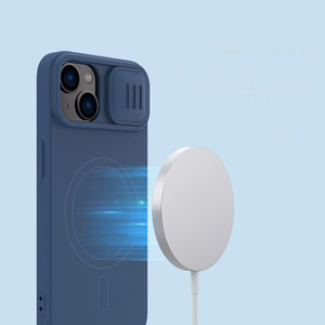 Nillkin CamShield magneettinen silikoni kotelo iPhone 14 Plus magneettinen MagSafe suojus kameran suojuksella vihreä