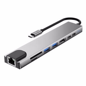 Tech-Protect HB09 USB-hubi 8in1 TYPE-C + USB-A 3.0 + USB-C 3.0 + HDMI 4K 60HZ + SD/TF + PD100W + RJ45 1000 MB/S - harmaa