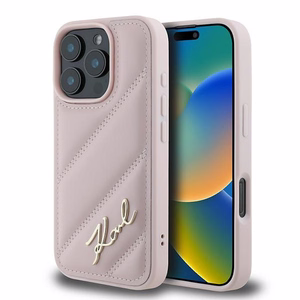 Karl Lagerfeld Quilted Signature Suojakuori iPhone 16 Pro Max:lle - vaaleanpunainen