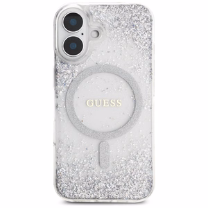 Guess HC Resin Bottom Glitter MagSafe Suojakuori iPhone 16:lle - hopeinen