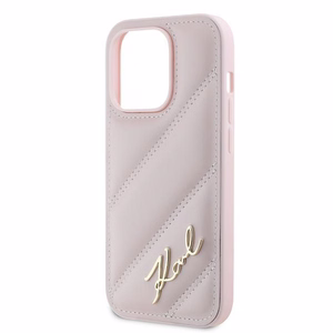 Karl Lagerfeld Diagonal Quilted Script Suojakuori iPhone 14 Pro Max:lle - vaaleanpunainen
