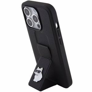 Karl Lagerfeld Gripstand Saffiano Choupette Pins Suojakuori iPhone 15 Pro Maxille - musta