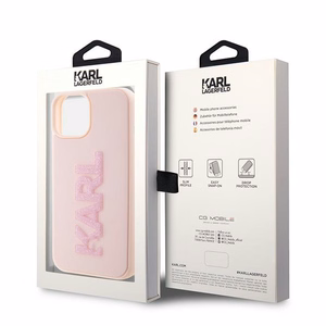 Karl Lagerfeld 3D Rubber Glitter Logo Suojakuori iPhone 15 Plus:lle - vaaleanpunainen