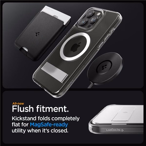 Spigen Ultra Hybrid S MagSafe Suojakuori jalustalla iPhone 15 Pro:lle - Läpinäkyvä