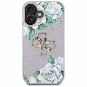 Guess Grained Roses Big 4G Logo Suojakuori iPhone 16:lle - violetti