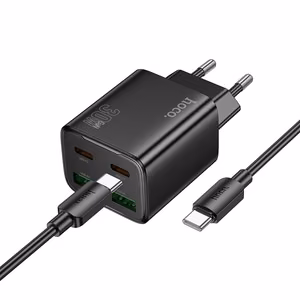 Puhelinlaturi Hoco 2 x USB C + 2 x USB A QC3.0 PD 3A 30W + kaapeli USB C - USB C N56 musta