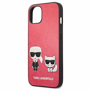 Karl Lagerfeld Ikonik Karl & Choupette suojakuori laitteelle iPhone 13 mini, fuksianvärinen