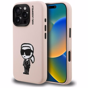Karl Lagerfeld Silikoninen Karl Sketch MagSafe Suojakuori iPhone 16 Pro Max:lle - Vaaleanpunainen