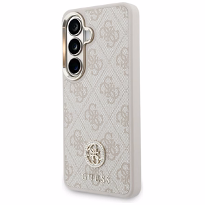 Guess 4G Big Rhinestone Triangle Strap MagSafe -suojakuori Samsung Galaxy S26:lle vaaleanpunainen