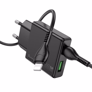 Puhelinlaturi Hoco Slim USB-A + USB-C QC3.0 PD 3A 20W + USB-C - Lightning -kaapeli N38 musta