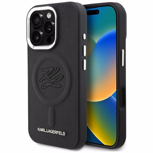 Karl Lagerfeld nimikirjain ja metallilogo MagSafe suojakuori iPhone 16 Pro - musta