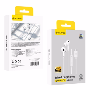 Blavec BHS-01 USB-C -nappikuulokkeet mikrofonilla ja DAC-muuntimella (BHS01-W), valkoiset