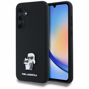 Original Pouch KARL LAGERFELD hardcase Silikoninen Karl&Choupette Metal Pin KLHCSA35SMHKCNPK Samsung Galaxy A35:lle musta