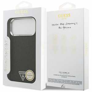 Guess Glitter Triangle Logo MagSafe Suojakuori iPhone 17 Pro Max:lle - Musta