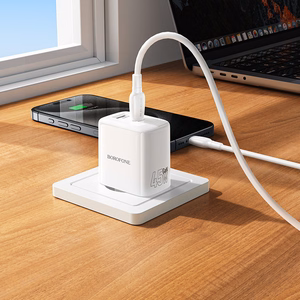 Borofone Wall charger BN30 Cargador GaN - USB + Type C - QC 3.0 PD 45W with Type C to Type C cable white