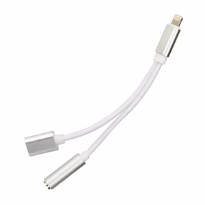 Sovitin AUX 2in1 Lightning (uros) - Lightning (naaras) / Jack 3,5 mm (naaras) hopeinen