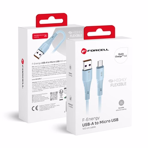 Kaapeli USB A - Micro USB Forcell F-Energy QC3.0 2,4A 18W Silicone 1 m C341 sininen