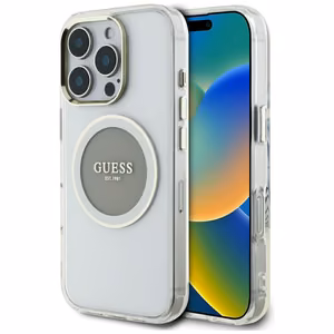 Guess IML Metal Colored Circle Classic Logo MagSafe Suojakuori iPhone 16 Pro Max:lle - harmaa