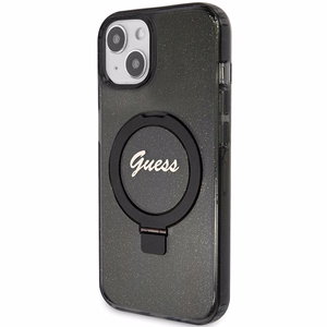 Guess Ring Stand Script Glitter MagSafe -suojakuori iPhone 14 / 15 / 13:lle - musta
