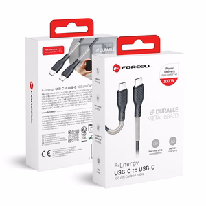 Forcell F-Energy QC4.0 PD 5A 100W Carbon kaapeli USB-C - USB-C 1 m CB-04C musta