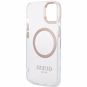 Guess Metal Outline MagSafe Suojakuori iPhone 15 Plus / 14 Plus:lle - kultainen