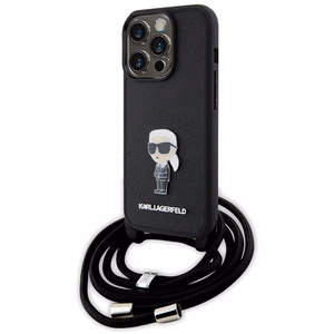 Karl Lagerfeld Crossbody Saffiano Monogram Metal Pin Karl & Choupette Suojakuori iPhone 15 Pro:lle - musta