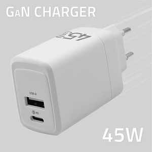 Qoltec 51825 GaN 45W laturi, 5-20V, 1.5-3A, 1 x USB-C PD, 1x USB QC 3.0, valkoinen
