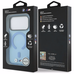 BMW M IML Frosted Metal Logo & Trims MagSafe suojakuori mallille iPhone 17 Pro Max / 18 Pro Max – sininen