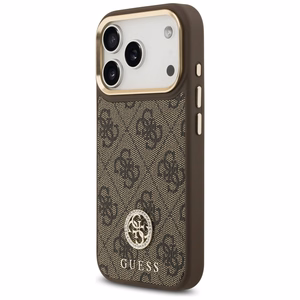Guess 4G Strass Logo & Big Strap Metal Buttons MagSafe suojakuori iPhone 17 Pro - ruskea