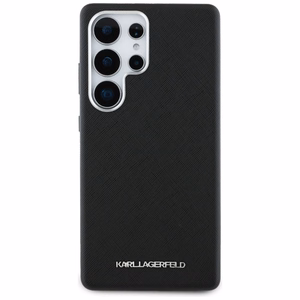 Karl Lagerfeld Saffiano Full Wrapped Elongated Metal Logo MagSafe Suojakuori Samsung Galaxy S25 Ultralle - musta