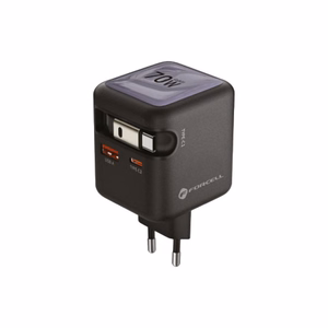 Puhelinlaturi Forcell F-Energy GaN USB C + USB A + sisäänvedettävä USB C PD QC4.0 3A 70W VT-R7 kaapeli harmaa