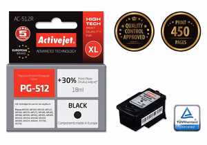 Activejet AC-512R – musta mustekasetti, korvaa tuotteen Canon PG-512, 18 ml, Premium