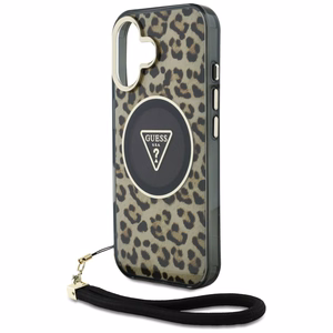Guess HC IML Leopard Triangle Cord Strap MagSafe Suojakuori iPhone 16:lle - ruskea