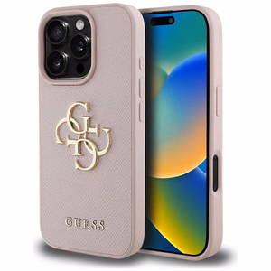 Guess Grained Big 4G Logo Small Classic Logo Suojakuori iPhone 16 Prolle - vaaleanpunainen