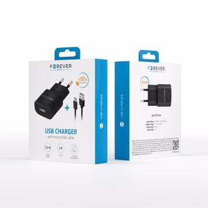 Forever TC-01 laturi 1x USB 2A musta + microUSB-kaapeli