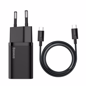 Laturi Baseus Super Si 25W USB-C + USB-C-USB-C-kaapeli 1.0m musta TZCCSUP-L01