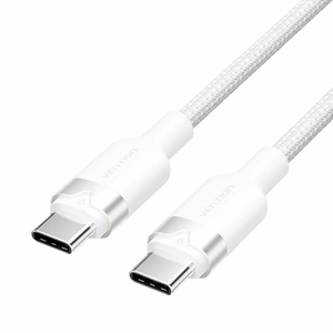 Vention USB-C – USB-C kaapeli, punottu, 3A, 480Mbps, 60W, 1 m, valkoinen