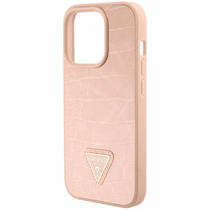 Guess Croco Triangle Metal Logo Suojakuori iPhone 15 Pro:lle - vaaleanpunainen