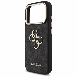 Guess PU Leather 4G Metal Logo Gold Frame -kuori Apple iPhone 18 Pro -puhelimelle, musta
