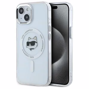 Karl Lagerfeld IML Metal Choupette Head MagSafe iPhone 15 Suojakuori - valkoinen