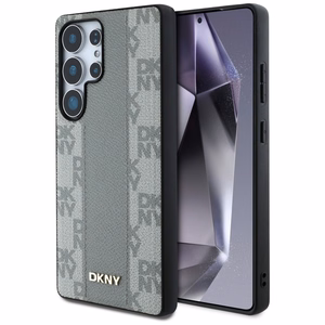 DKNY Nahkainen Checkered Pattern MagSafe Suojakuori Samsung Galaxy S25 Ultra:lle - harmaa