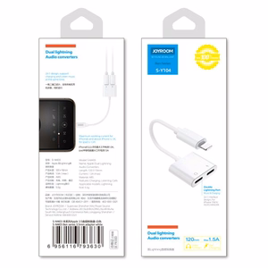 Joyroom S-Y104 kuuloke Lightning / 2x Lightning Sovitin valkoinen