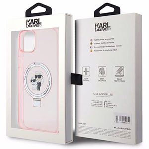 Karl Lagerfeld Ring Stand Karl&Choupette MagSafe Suojakuori iPhone 15 Plus:lle - vaaleanpunainen